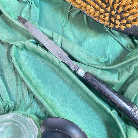 Antique Victorian Era Vanity Ebony and Silver Dresser In Leather Box - Picture 16 of 16